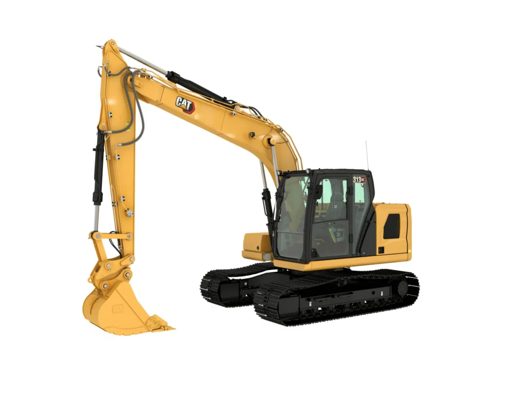 Excavadora 313 GC de Caterpillar, liviana y eficiente, ideal para reducir costos operativos.